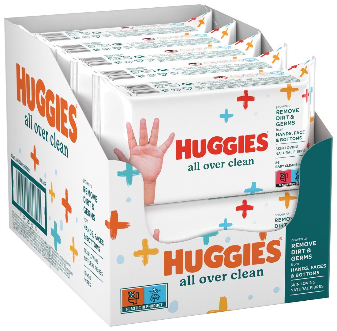 HUGGIES Windeln Baby-Feuchttücher All Over Clean, Monatsbox, 10 x 56 Tücher