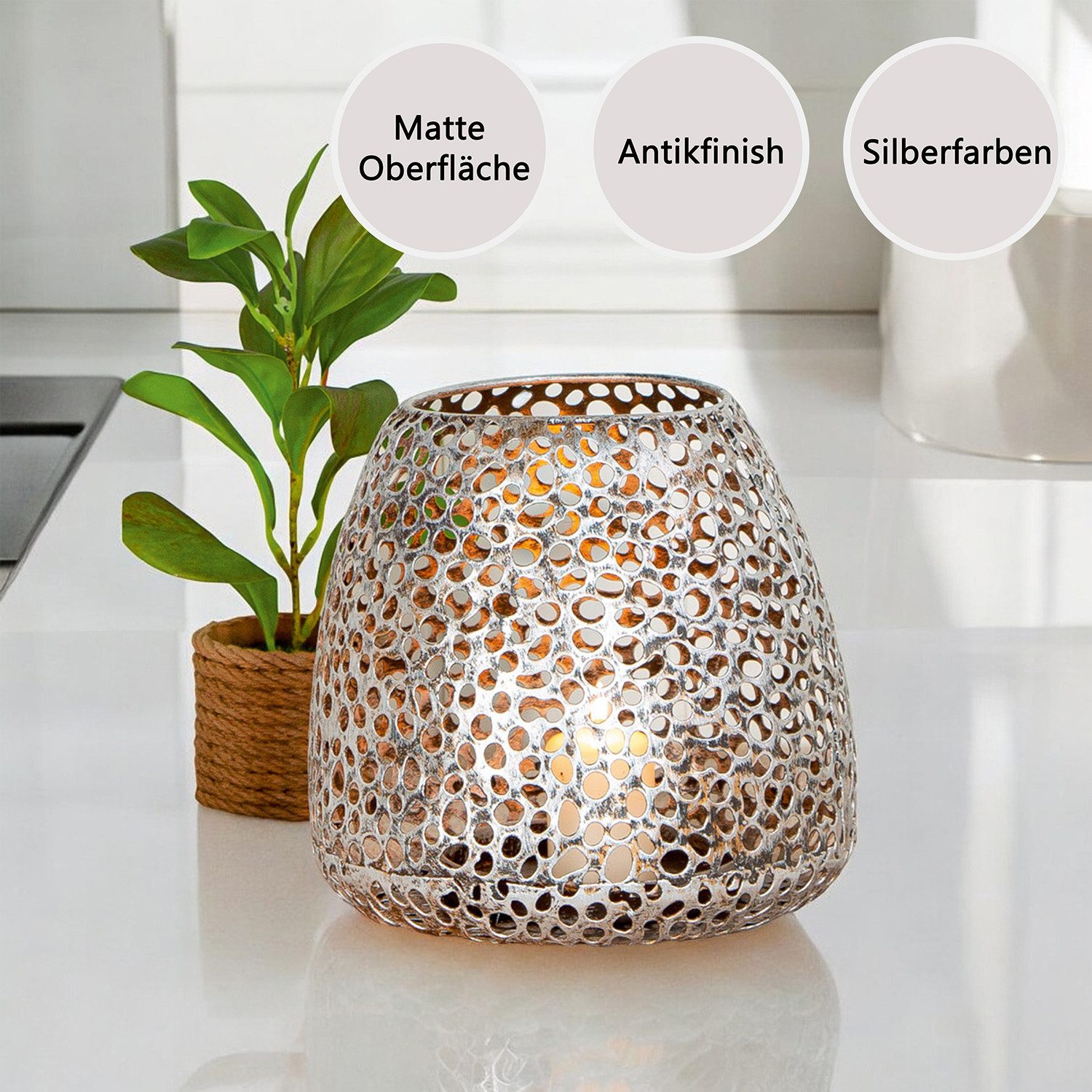 Casablanca by Gilde Windlicht Windlicht Chico antik-silber (1 St) günstig online kaufen