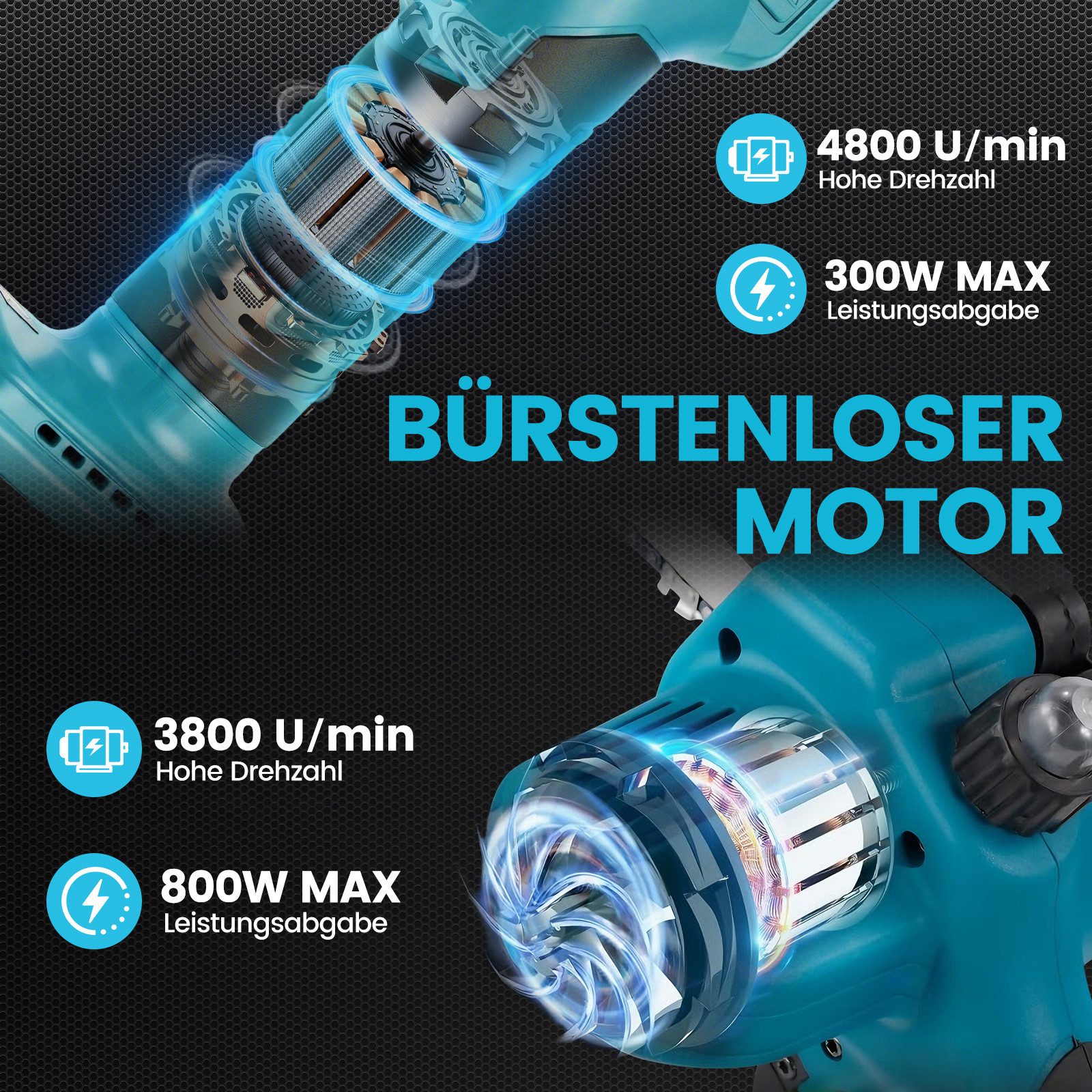 Bundviel Akku-Hochentaster 4-in-1 Bürstenloser Elektro Teleskop Hochentaster Astsäge Gartenschere, bis 235,5 m Arbeitshöhe, mit 2× 4000mAh Akku
