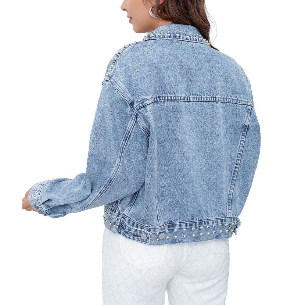 Ital-Design Jeansjacke Damen Jeansjacke mit Nieten und Hemdkragen (91978433) Used-Look Jeansjacke in Blau