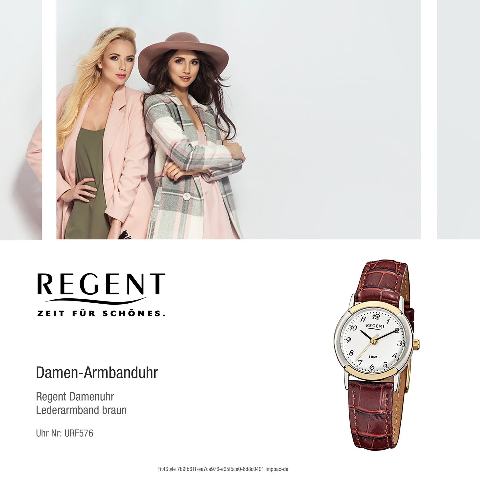 Analog Armbanduhr Damen braun Regent F-576, Damen-Armbanduhr Regent 25mm), rund, (ca. klein Lederarmband Quarzuhr