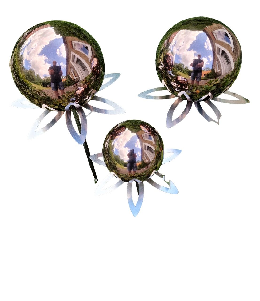 Jürgen Bocker - Gartenambiente Gartenstecker Blütenzauber Paris Rosenkugel Edelstahl 3er Set mit Stab 80 cm (3 tlg. Set)