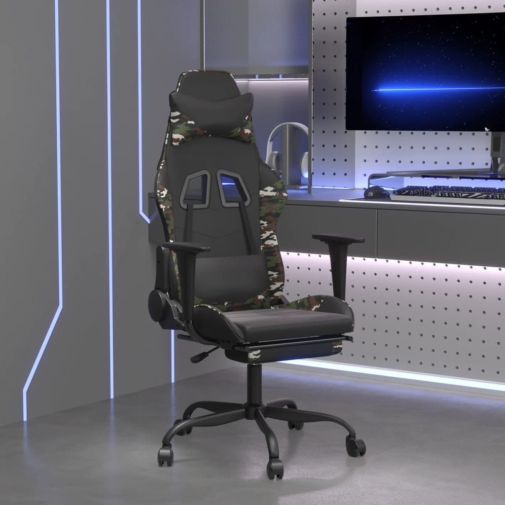 furnicato Gaming-Stuhl Schwarz und Tarnfarben 66 x 56 x (120,5-131) cm (1 St), Verstellbarer Spielsessel mit Liegefunktion und integrierter Fußstütze