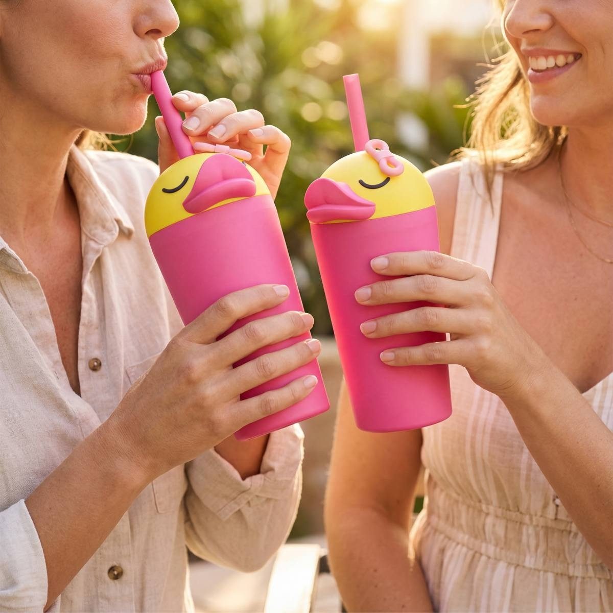 ASOBU Becher Isolierbecher 720 ml mit Trinkhalm Ente Edelstahl Thermobecher