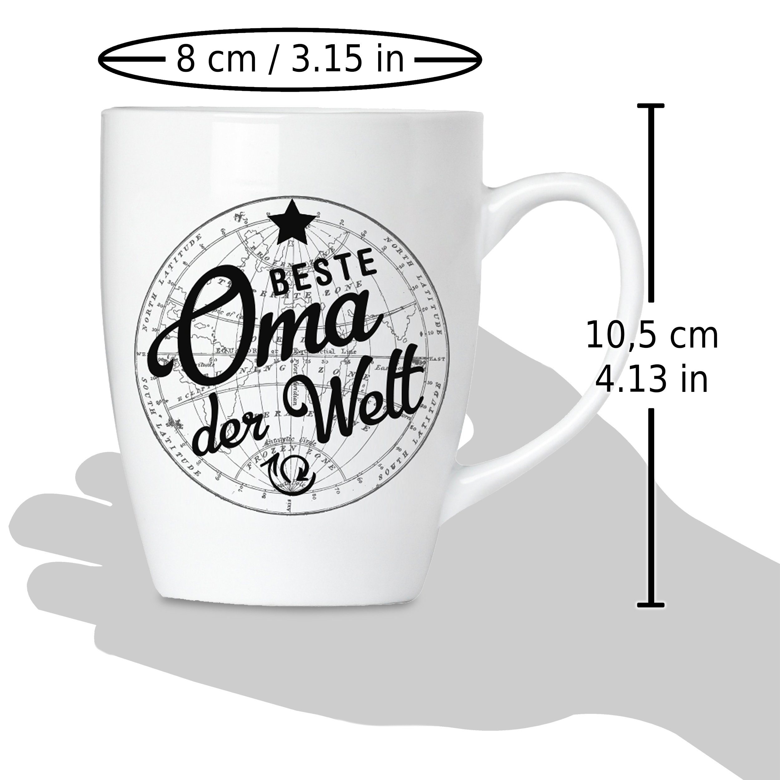 Motivtassen 2er-Set "Beste Geschenkset BRUBAKER Kaffeetassen Großeltern mit Tasse Keramik, Grußkarte, mit Kaffeebecher Geschenkpackung "Bester und Opa", in Weltkugel Oma" für