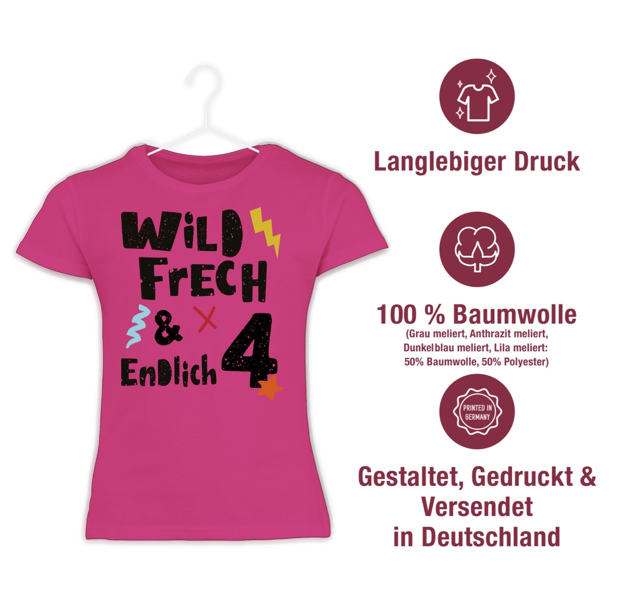 Shirtracer T-Shirt Wild 4 Geburtstag frech und 1 vier endlich Fuchsia Wunderbar - 4. Jahre