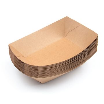 Einwegschale 100 Stück Kraft Karton-Snack-Schalen (154×107×41 mm), 400 ml (13,5 OZ), braun, Pappschale Pommesschale Foodtray Currywurst Snackschale