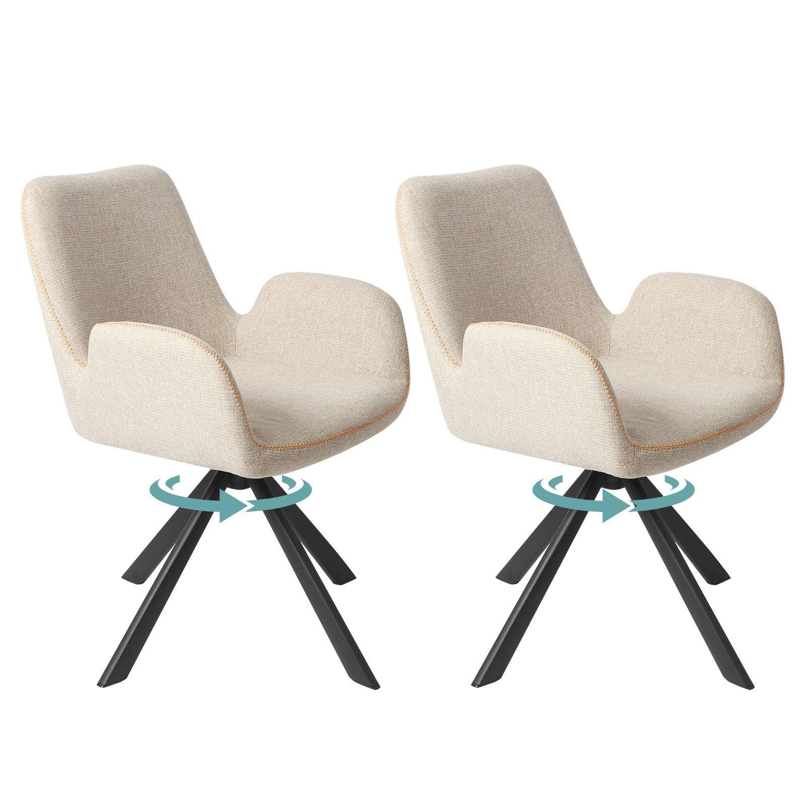 HOMAVO Esszimmerstuhl YZ7 Set 2 Stick mit Ammlehnen in Drehbar Vintage-Look, 360° drehbar, vielseitig einsetzbar