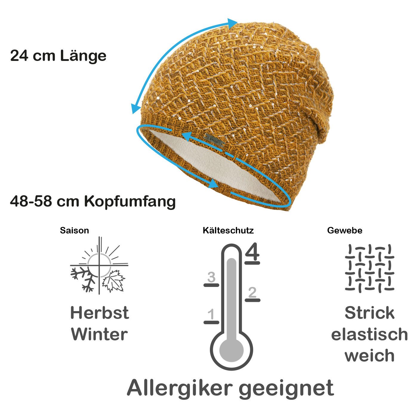 Faera Strickmütze Wintermütze Damen Mütze Beanie Haube gefüttert Strickmütze Damenmütze