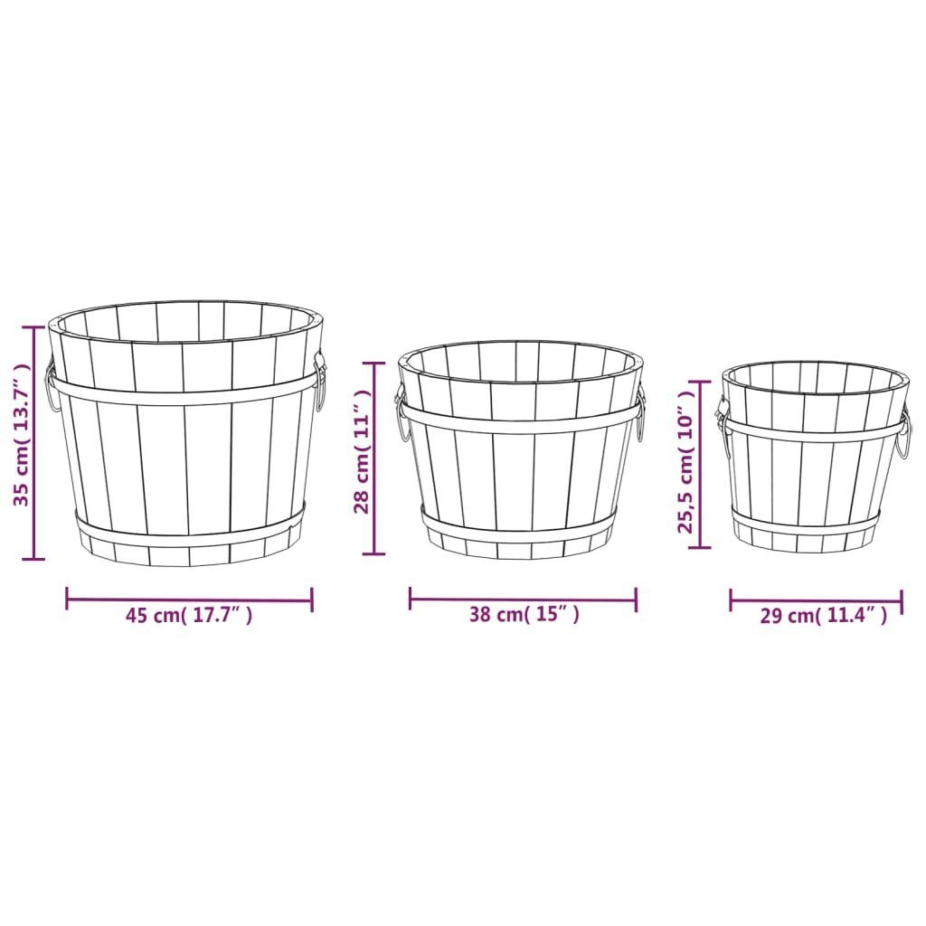 vidaXL Pflanzeimer-Set St) Blumentopf (3 Tanne Massivholz 3-tlg.