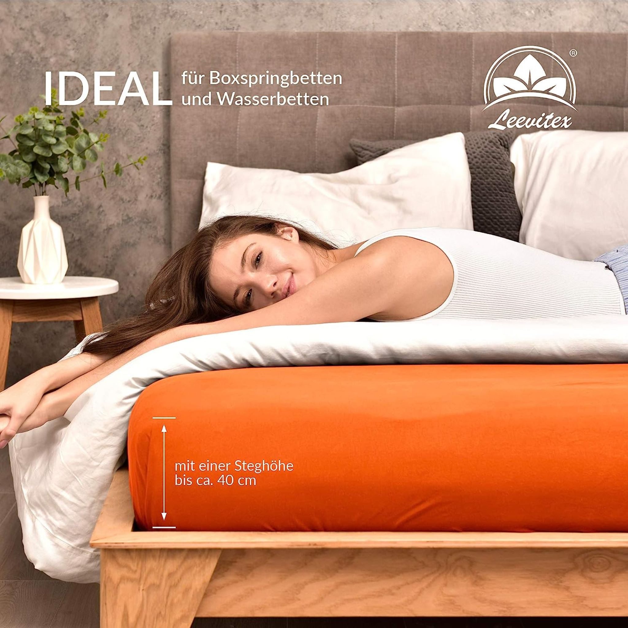 leevitex® Spannbettlaken 180x200 - 200x220 cm, 40 cm Steghöhe, Stoffdicke 150 g/m², Jersey, Gummizug: rundum, (1 Stück), OEKO-TEX® Standard 100 Zertifikatsnumme – Bild 4 von 5