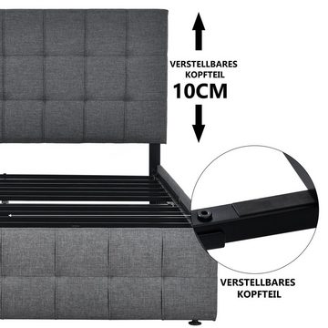 REDOM Polsterbett Doppelbett Bett Funktionsbett + 4 Schubladen ohne Matratze 140*200 cm (mit Bettstauraum höhenverstellbares Kopfteil)