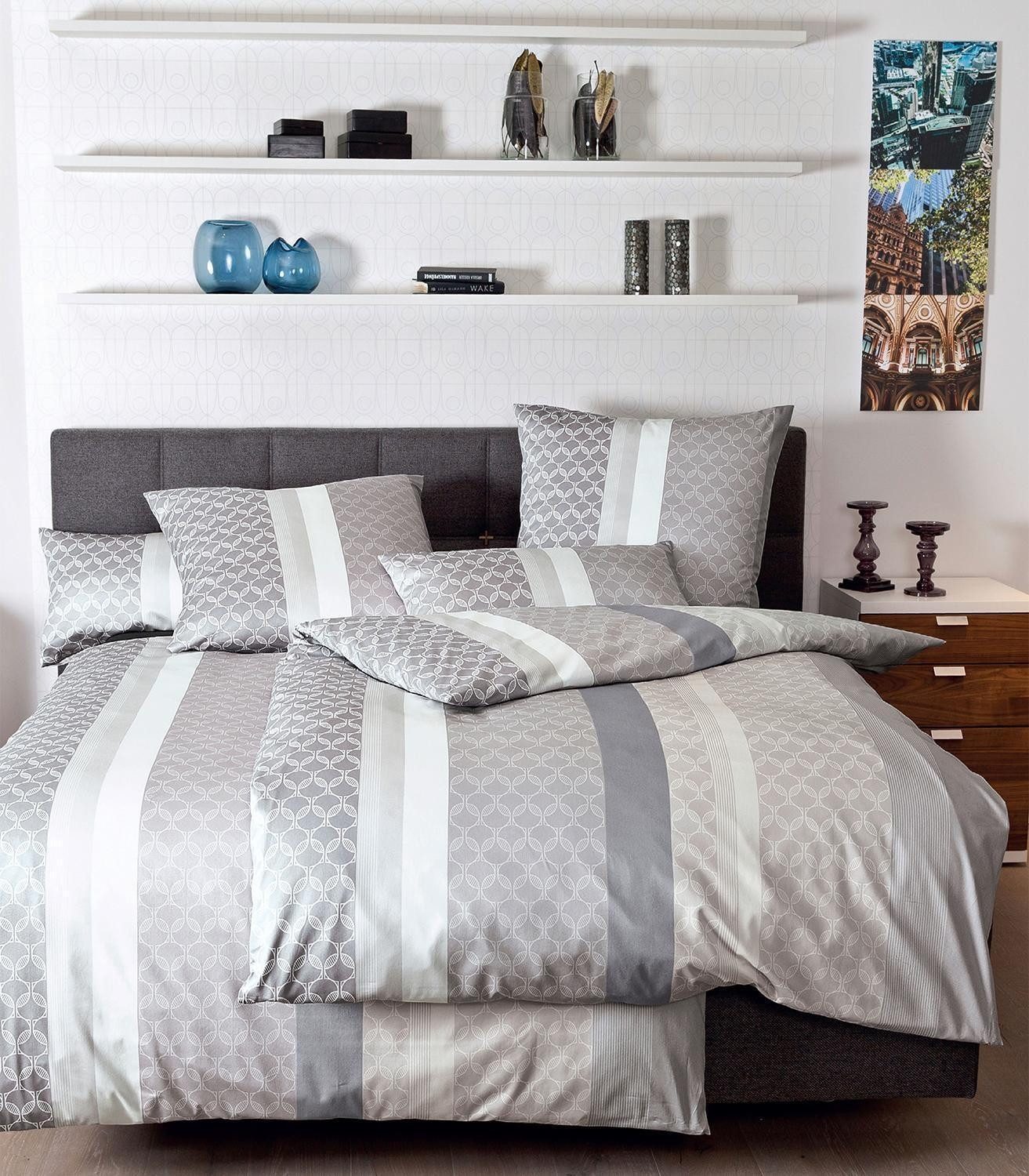 Janine Bettwäsche PERLMO, 135 x 200 cm, Sandgrau, Reißverschluss, Mako-Sati günstig online kaufen