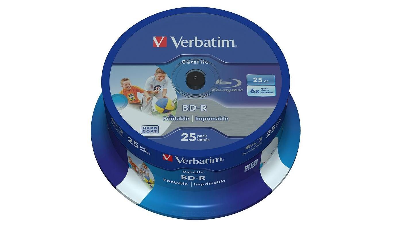 Verbatim Blu-ray-Rohling Blu-Ray BD-R SL Datalife HTL 25GB Spindel bedruckbar