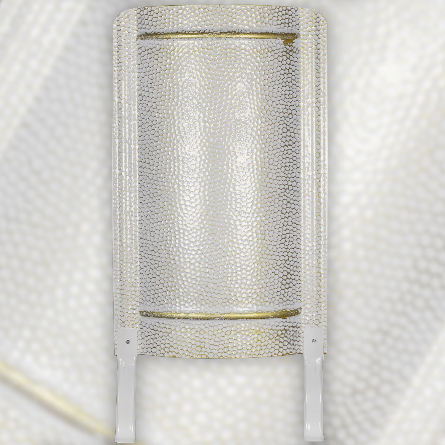 Ofenschutzgitter Ofenschild Ofenschirm Hitzeschild Hitzeschutz Metall gehämmert, weiß-gold