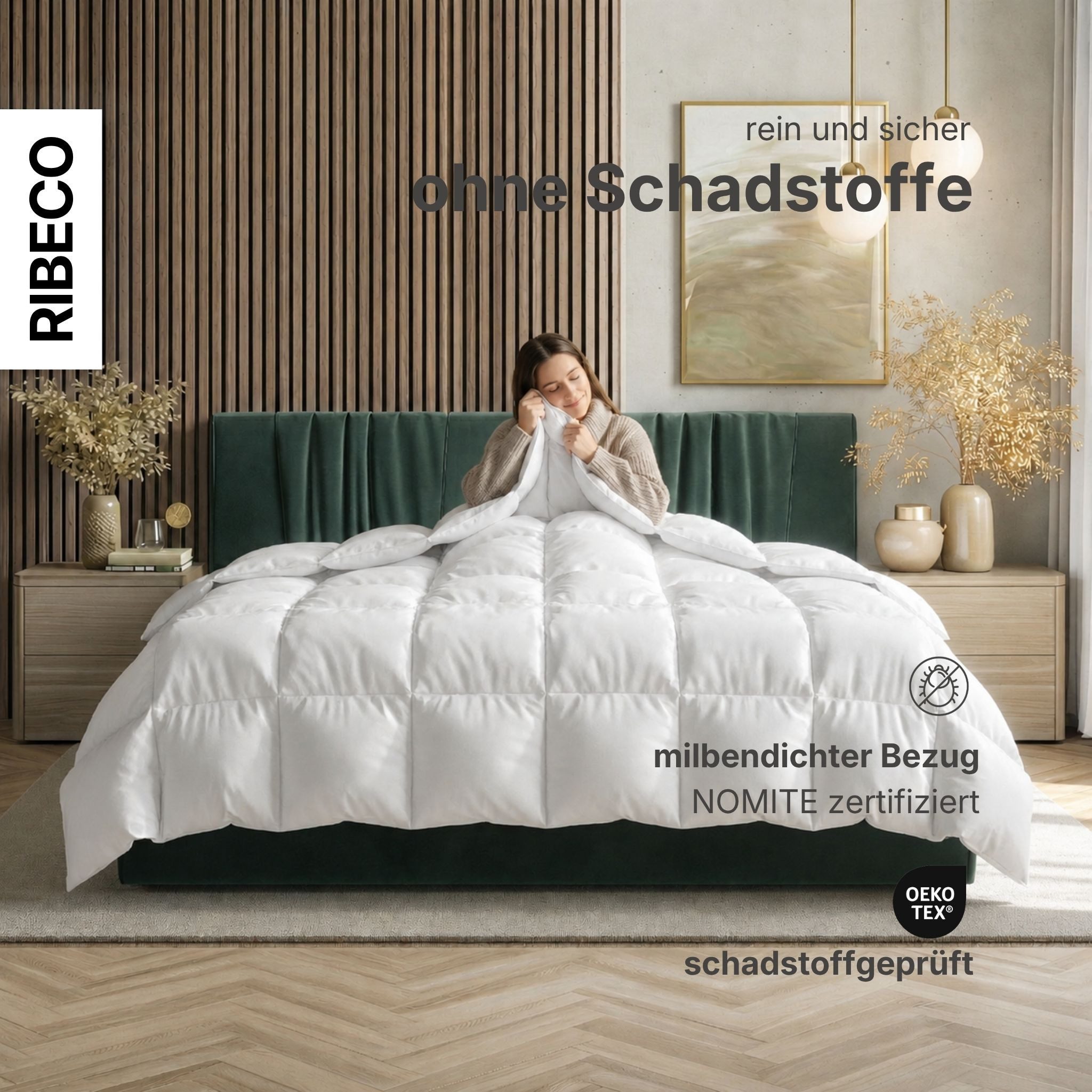 RIBECO Federbettdecke Laram, Bettdecken für Sommer oder Winter, Made in Germany, Füllung: 90% Federn, 10% Daunen, Bezug: 100% Baumwolle, Super Preis-Leistung, B – Bild 4 von 5