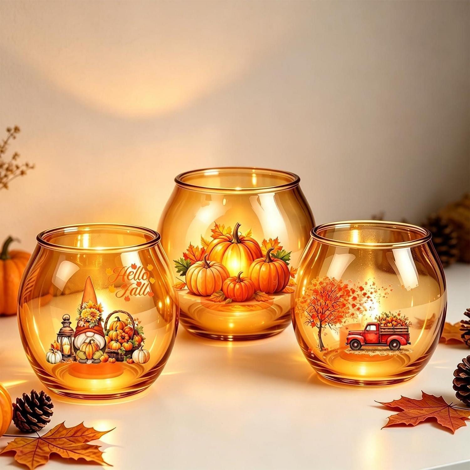 LuxusKollektion Windlicht Windlicht Kerzenhalter Teelichthalter 3er Set Orange 7cm (3 St)
