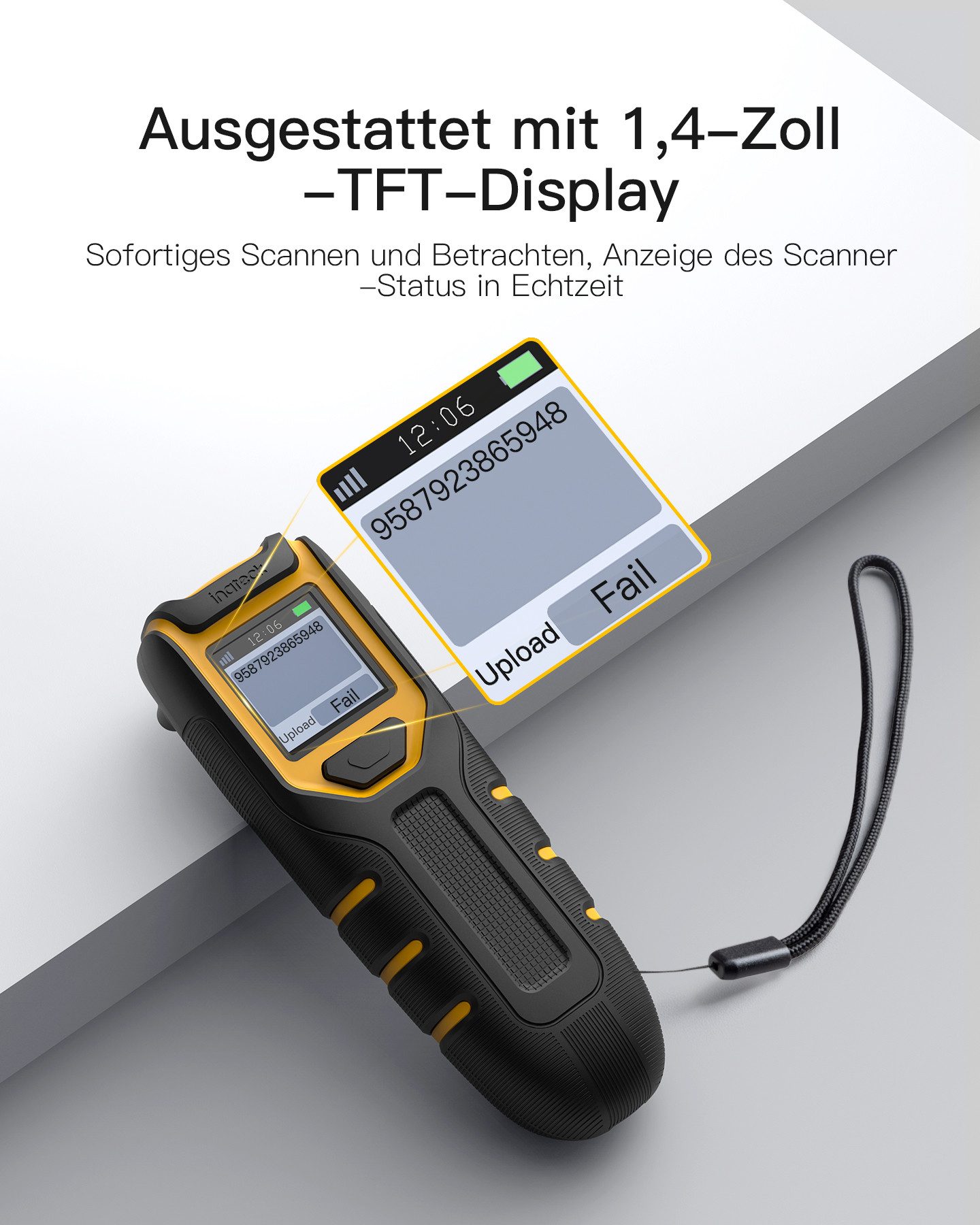 Inateck Barcode Scanner Bluetooth, 1D 2D QR Code Scanner Kabellos 2.4GHz Handscanner, (tragbarer kabelloser mit Bildschirm)