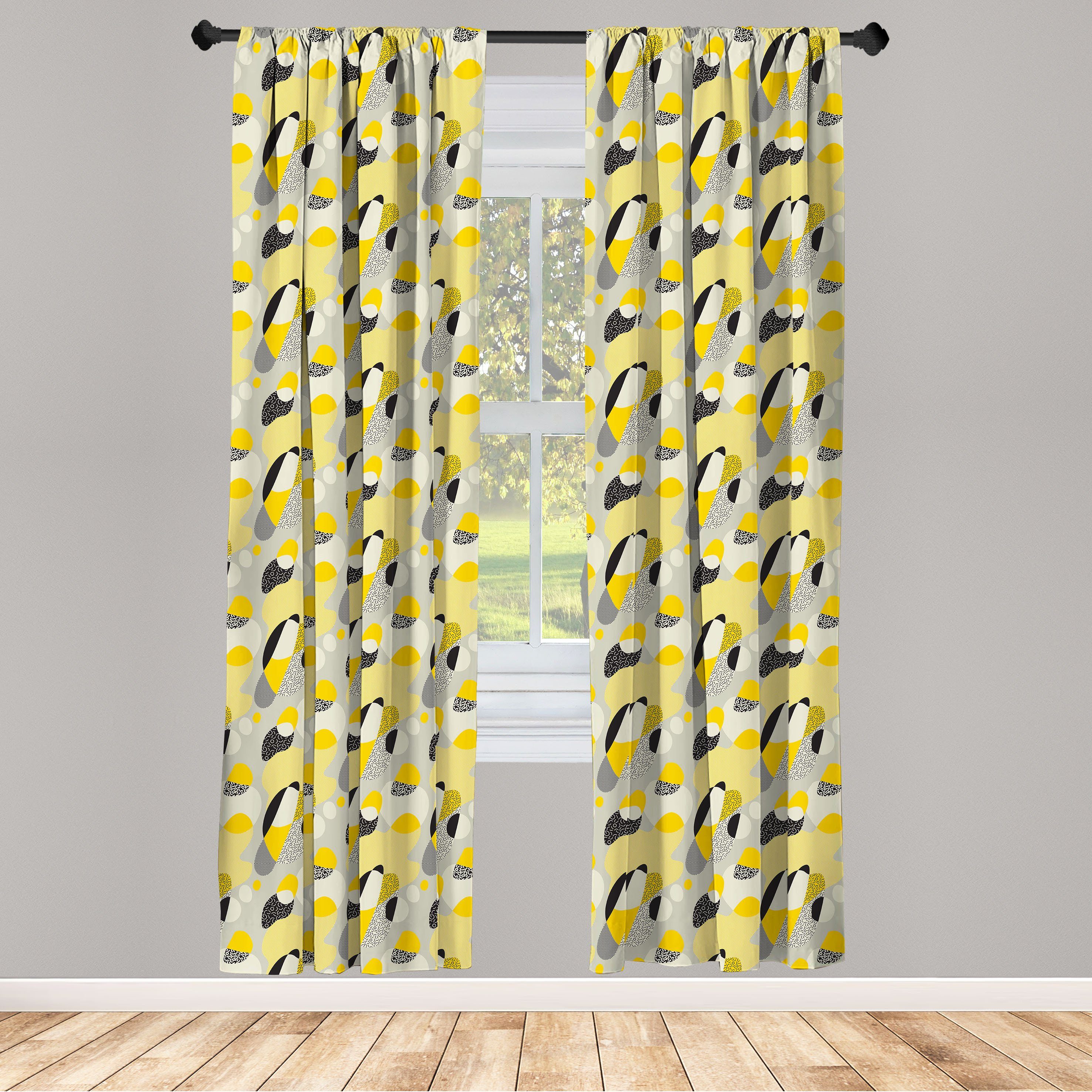 Gardine Vorhang für Wohnzimmer Schlafzimmer Dekor, Abakuhaus, Microfaser, grau Gelb Zeitgenössische Kunst Stil