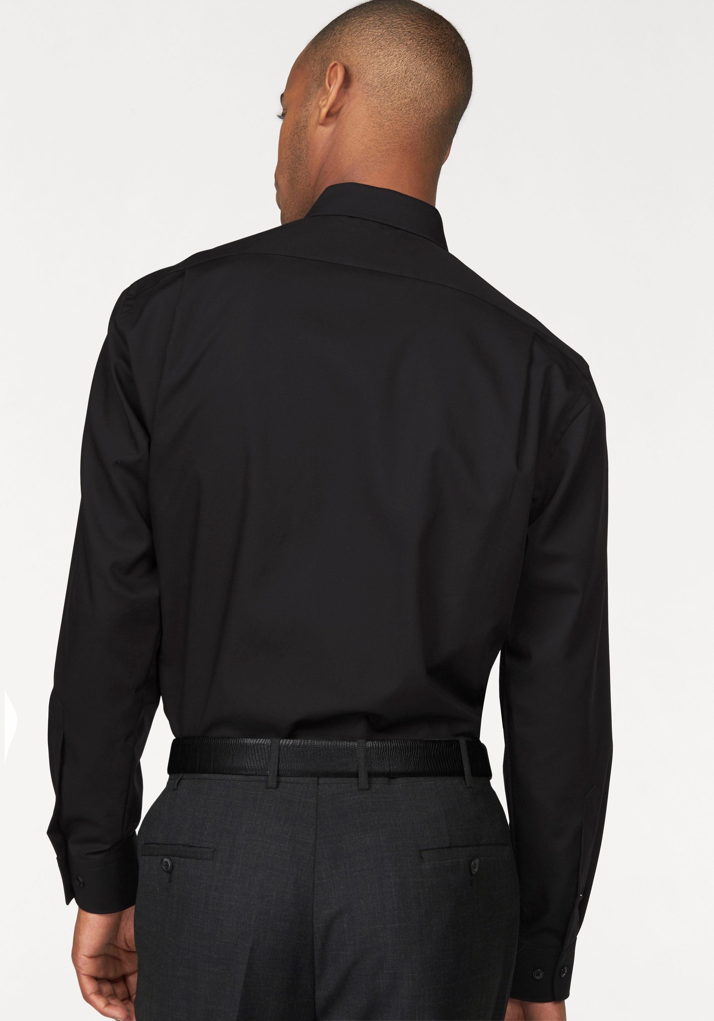modern Luxor bügelfrei, Businesshemd OLYMP mit Ärmel, schwarz extra Brusttasche lange fit