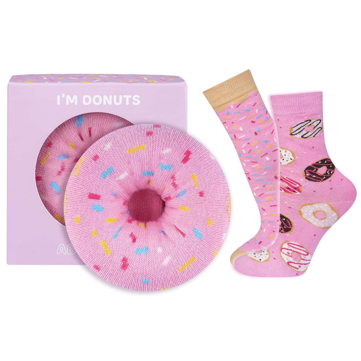 Soxo Socken Lustige Geschenke Für Frauen (Box, 1-Paar, 1 Paar) Bunte Socken Damen Donut Hellrosa