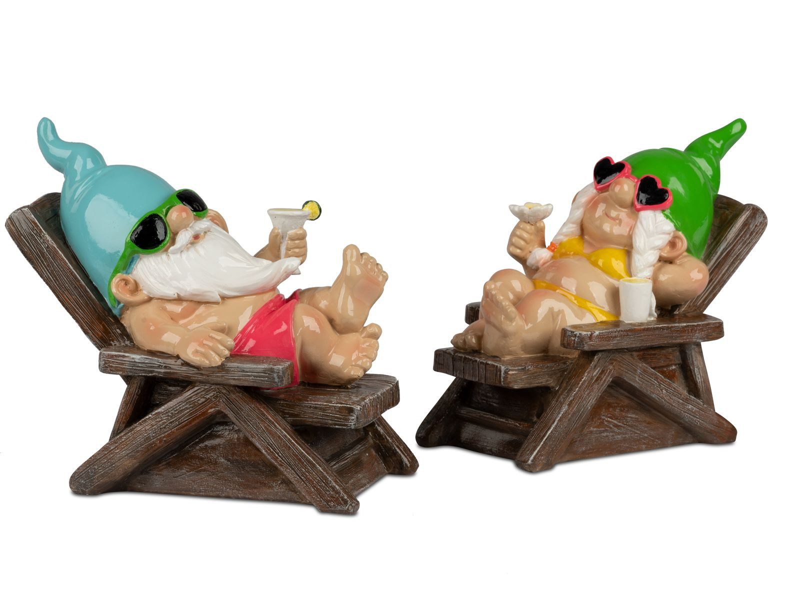 formano Gartenzwerg 2er Set Gartenzwerg Liegestuhl lustige Gartenzwerge 26cm Kunststein