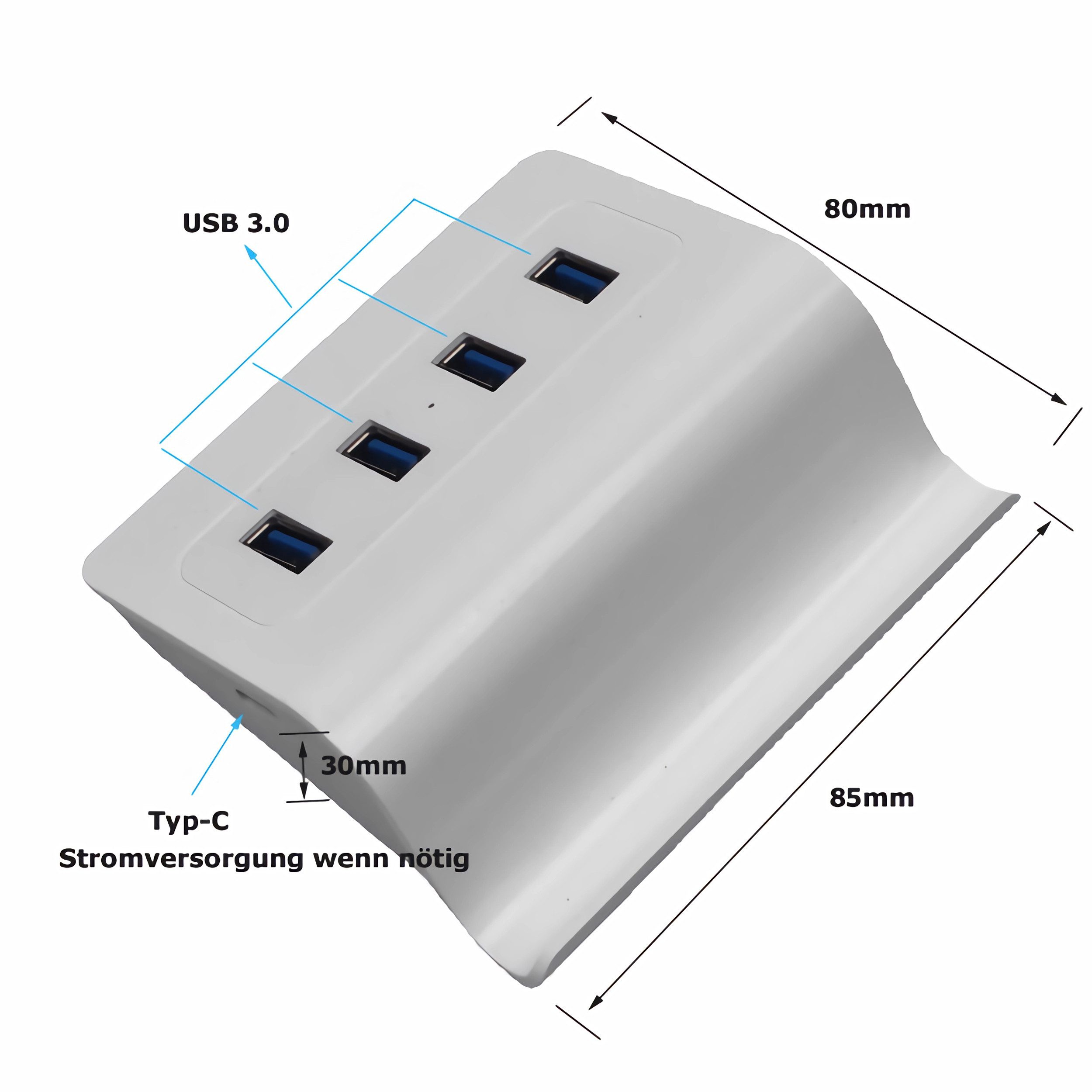 Bolwins USB-Verteiler M49 5in1 USB 3.0 Hub 4x USB Verteiler Handyhalter Smartphone PC Laptop (USB-Hub, 1-St., 4-Port USB 3.0 Hub mit zusätzlicher USB-C-Stromversorgung), 4× USB 3.0 Anschlüsse, Geschwindigkeitsanpassung bis 4,8 Gbps
