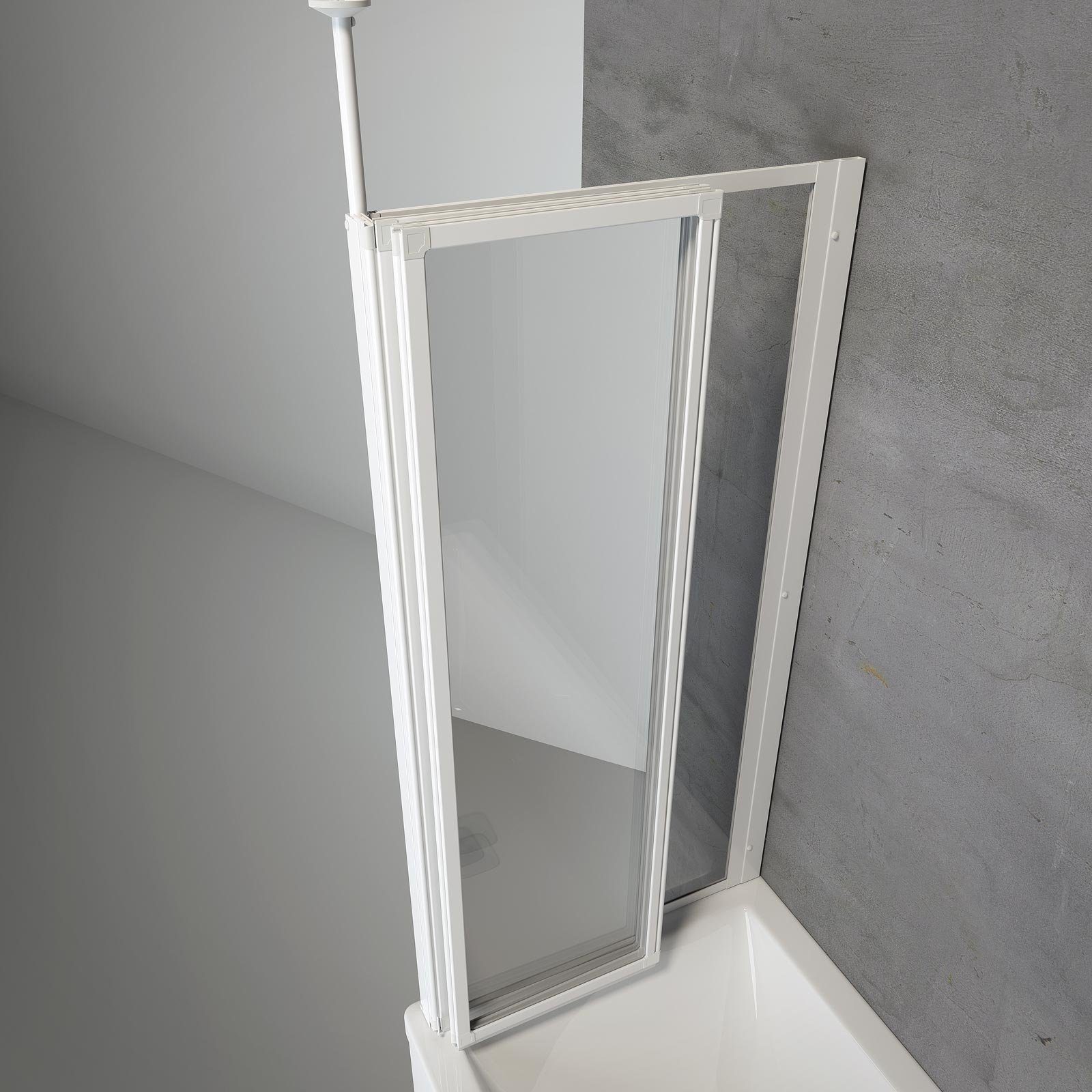 Schulte Badewannenfaltwand Well, Sicherheitsglas, 129x140 cm, 3 tlg + Festelement, Klar, Weiß