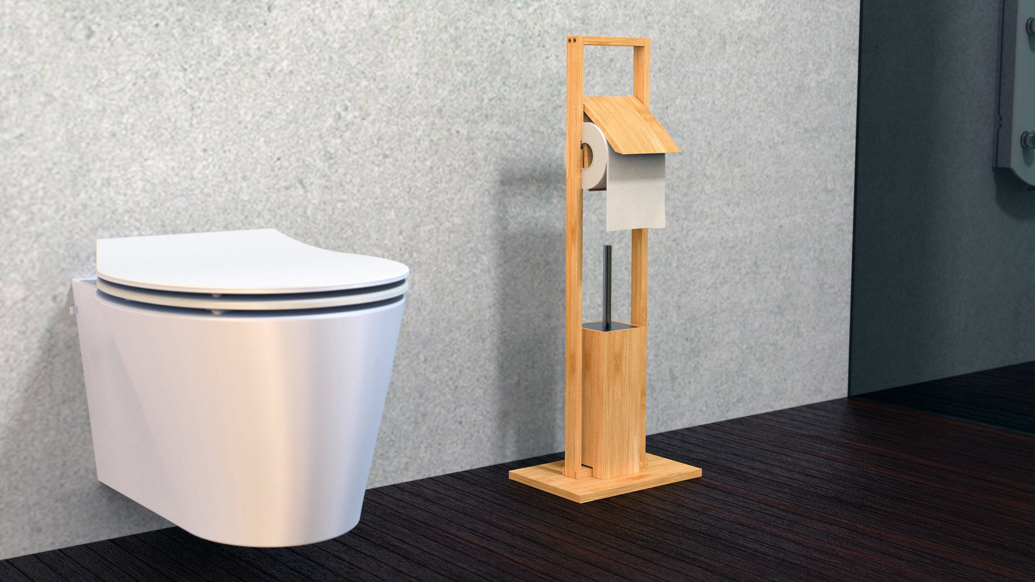 Eisl Toilettenbürste Standgarnitur WC Papier Bambus, mit Halterung, WC-Garnitur Bambus,