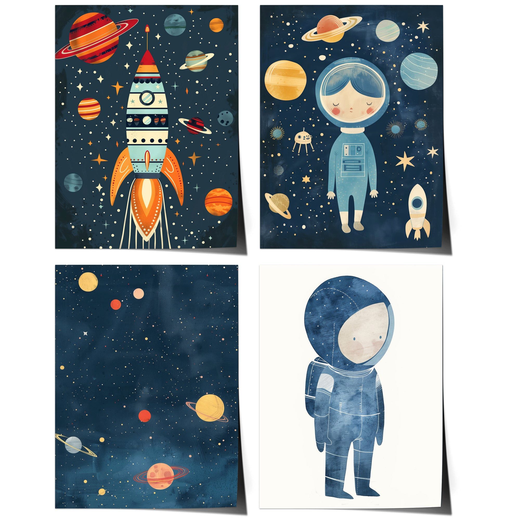 JUSTGOODMOOD Poster Kinderzimmer Premium ® Weltraum Astronaut Planeten Rakete Weltall Deko, D (1 St), verschiedene Größen wählbar