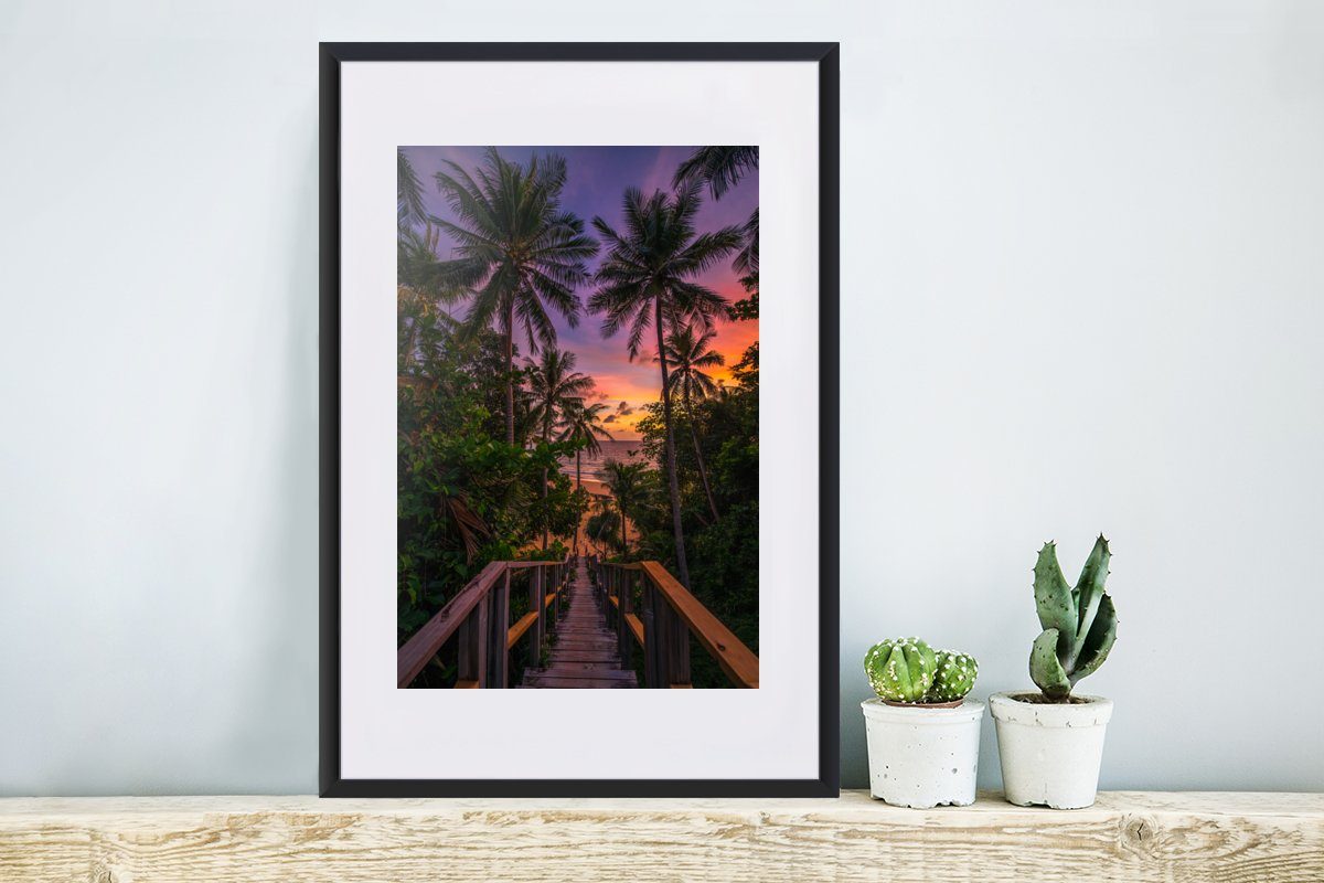 St), Sonnenuntergang Poster, Palmen (1 Strand, Rahmen, MuchoWow Bilderrahmen Gerahmtes Schwarzem Kunstdruck, - mit Poster -