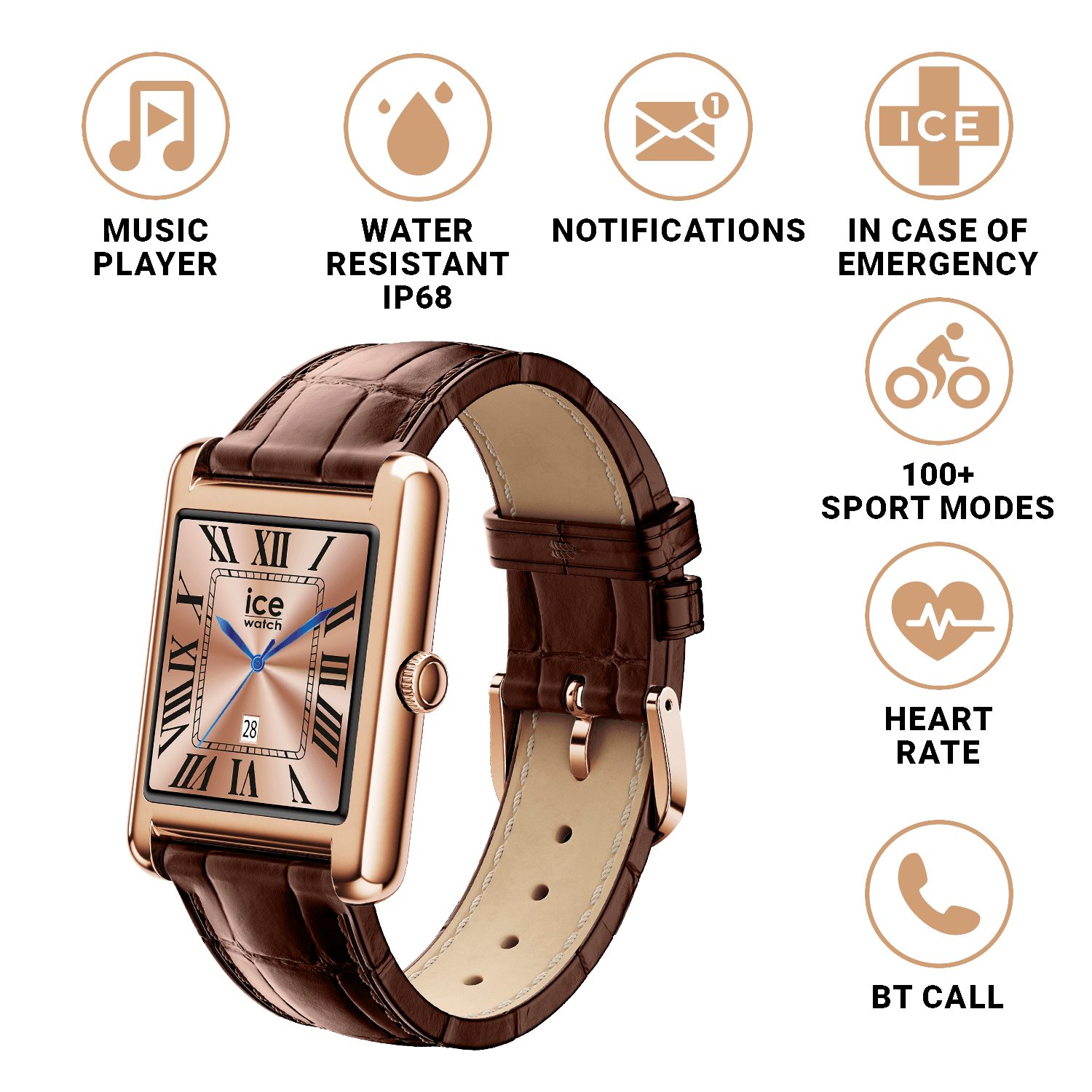 ice-watch Smartwatch, Armbanduhr, Damenuhr, Lederarmband, Bluetooth, digital