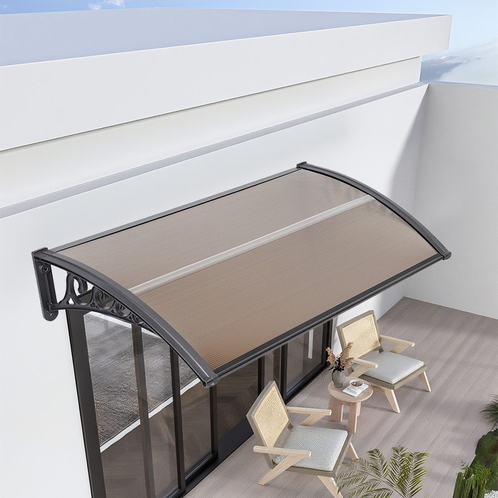 JEOBEST Pultvordach Vordach für Haustür 80 x 120 cm Rundbogenvordach, (Überdachung,1 St., Haustürvordach), UV-beständig, Braun+Schwarz