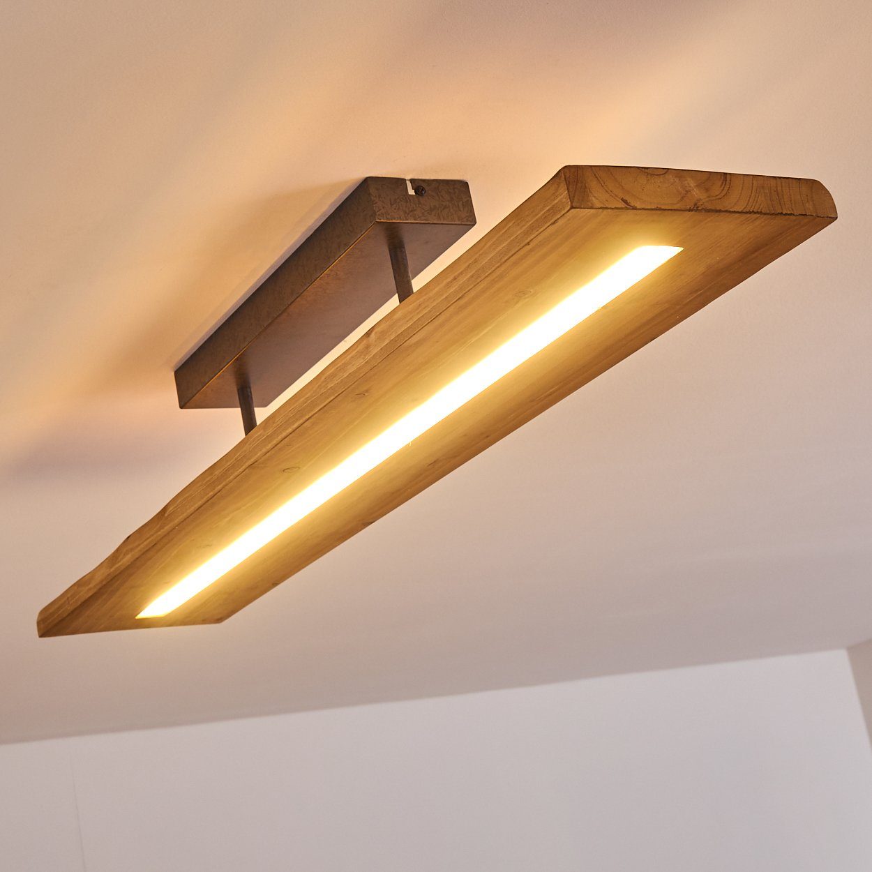 hofstein Deckenleuchte »Volano« dimmbare Deckenlampe aus dunklem Holz und Metall, Dunkelgrau, 3000 Kelvin, 3000 Lumen, moderne Zimmerlampe, dimmbar über den Lichtschalter