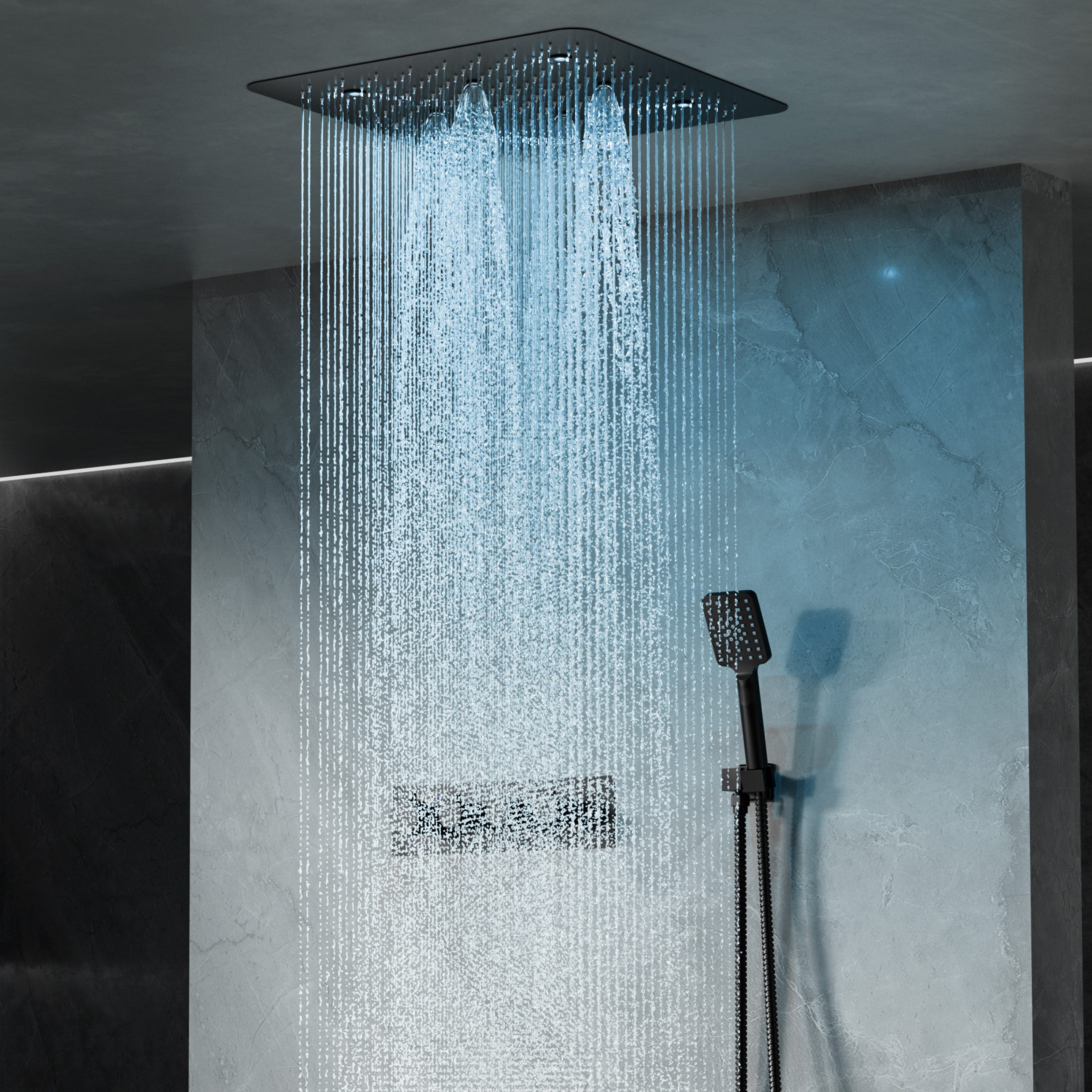 Oihpaw Duschsystem mit thermostat Multifunktionales Regendusche, 1 tlg., mit Regenmodus, Handbrause, LED Farblichttherapie, 6 LED Lichtfarben