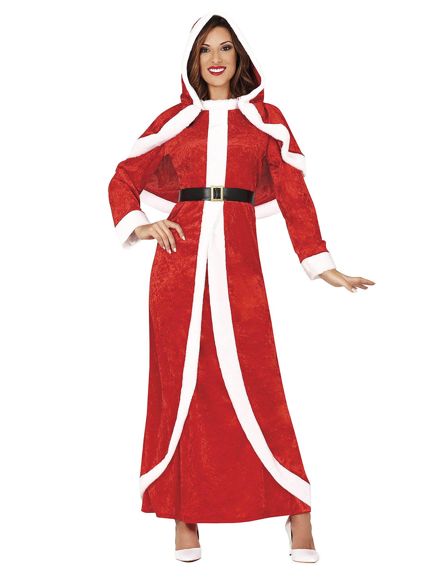 Kostüm Langes Weihnachtsfrau-Kostüm rot-weiss