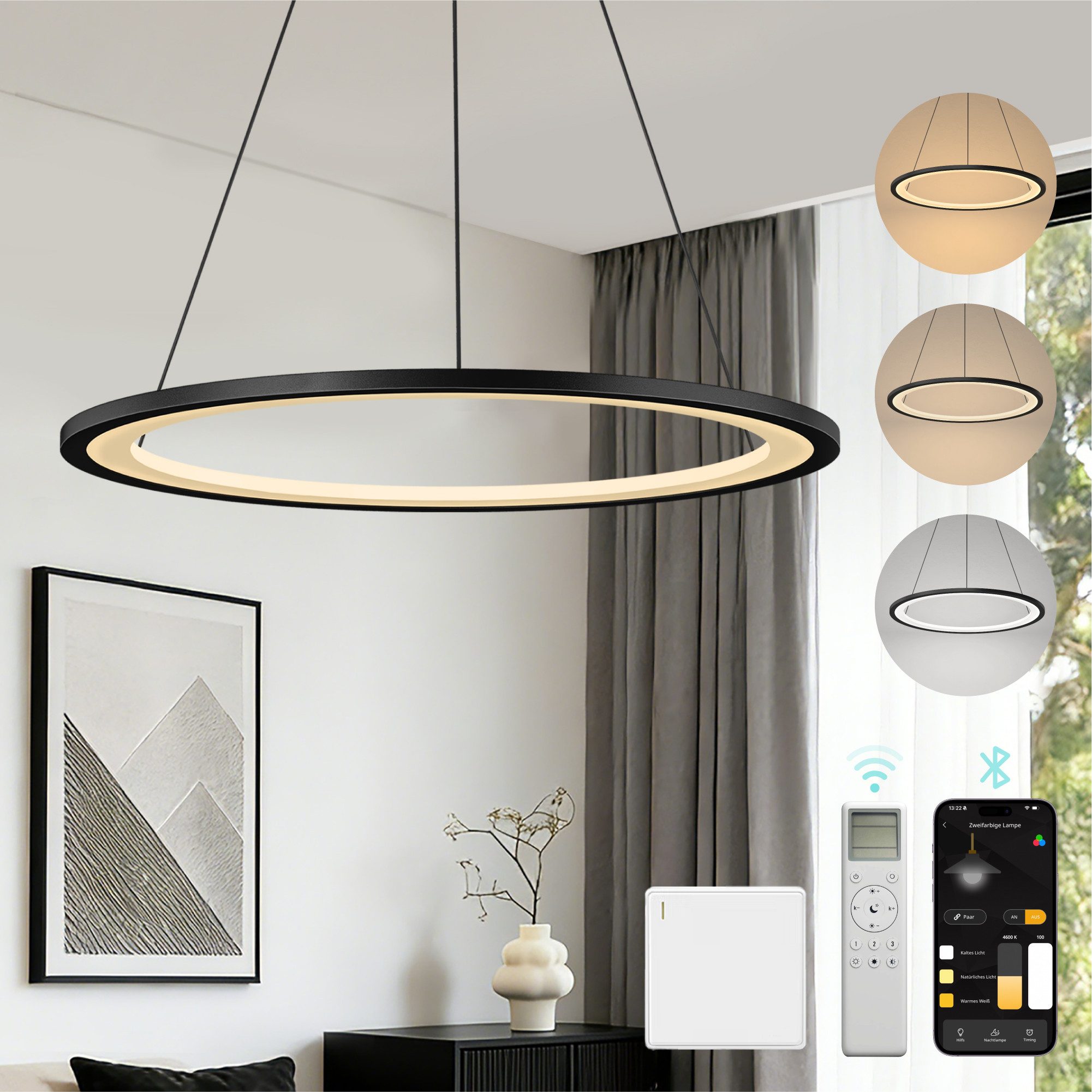 Mai & Mai Pendelleuchte Hängeleuchte pendellampe Farbtemperatur3000–6000K CRI≥95 Luvina01, LED-Pendelleuchte; mit hoher Farbwiedergabe;