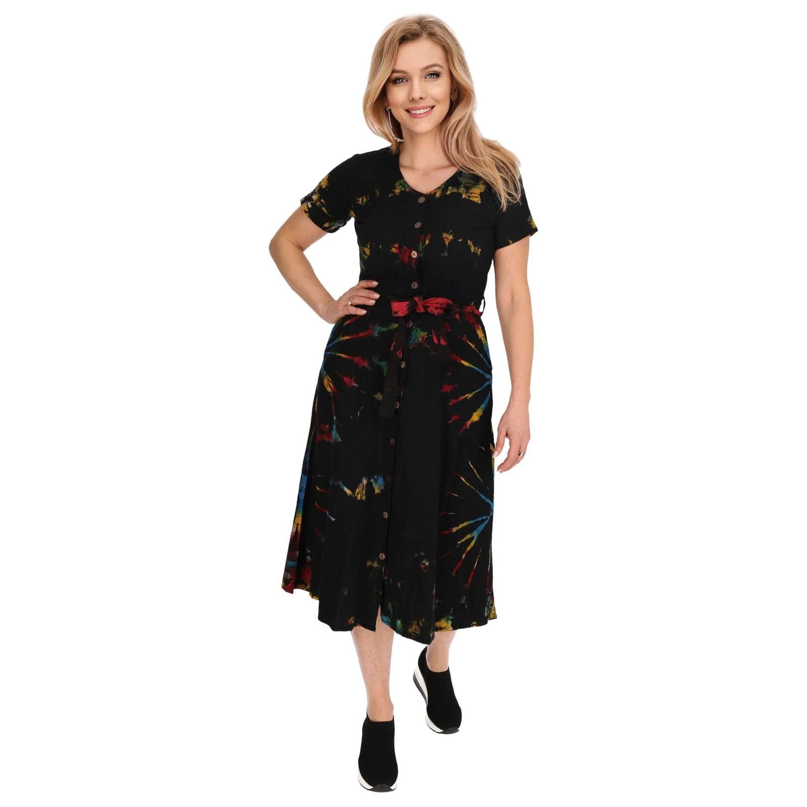 Dye MAGIE KUNST Sommerkleid Tie Latzhose / UND Black Kleid Baumwoll Ibiza Kleid Hippie Boho Batik Schwarz