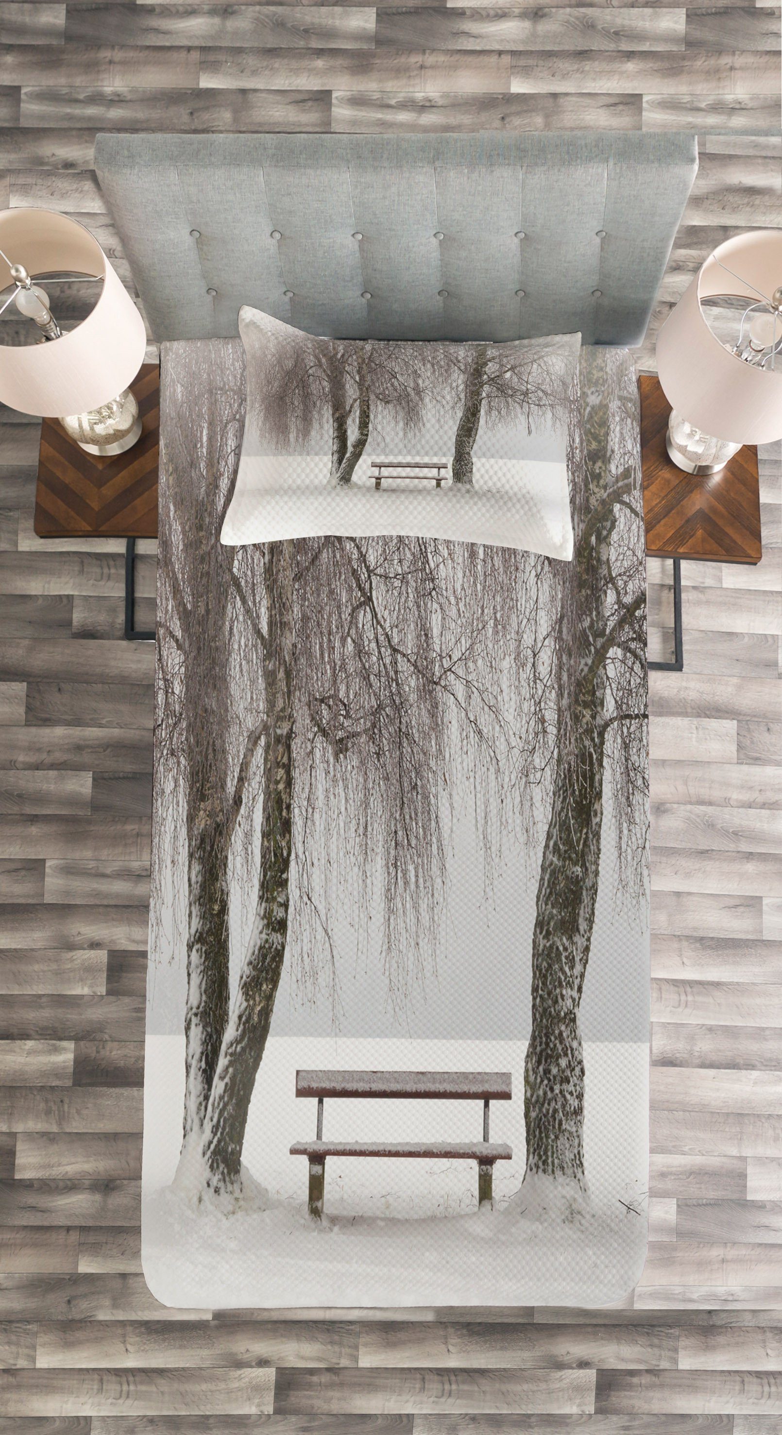 Waschbar, mit Tagesdecke Winter Abakuhaus, Kissenbezügen Bäume Bench Set Schneeflocken