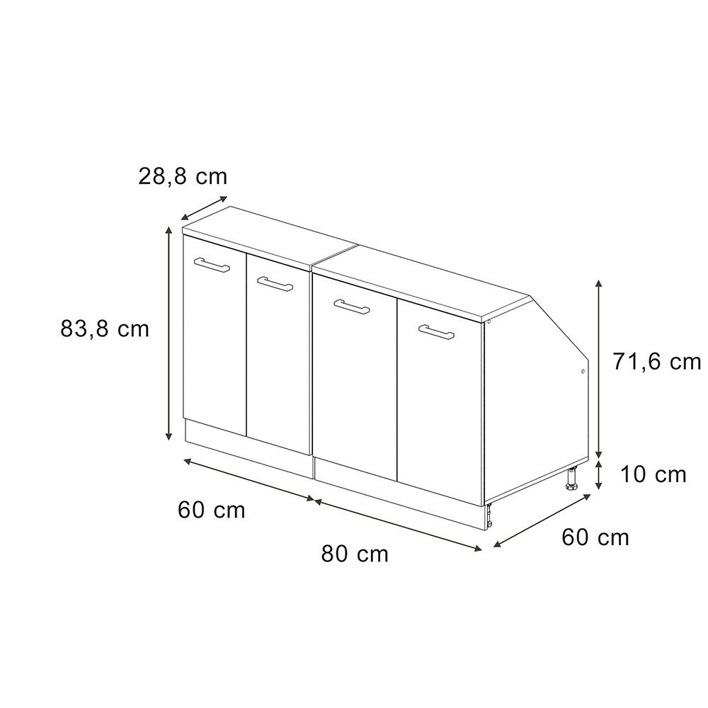 Vicco Kommode Rion, Anthrazit-Gold/Weiß, 140 cm 2er Set Schrankkorpuss 60 cm Tiefe (2 St)