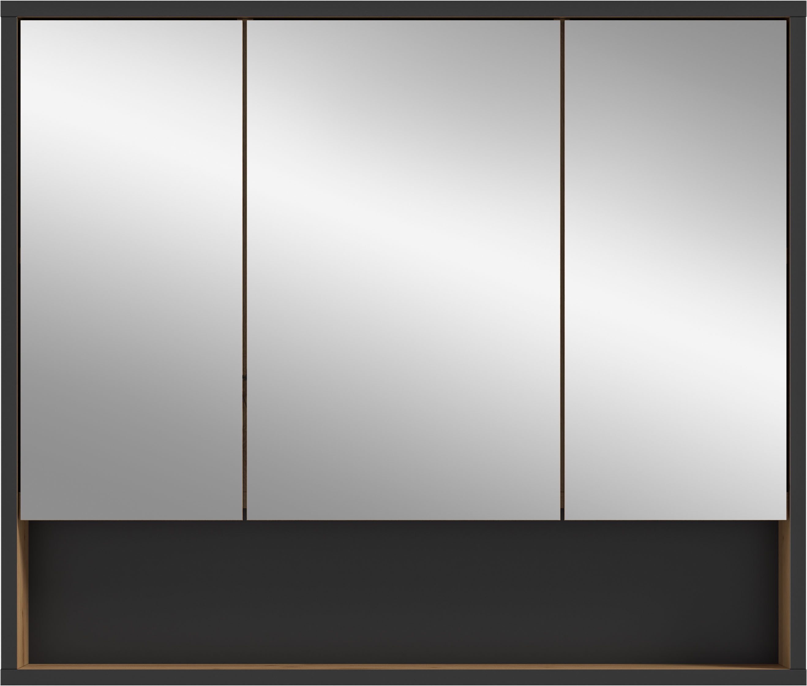 welltime Spiegelschrank LOCRI, Höhe 68 cm, 3 Spiegeltüren, 3 Einlegeböden, 1 offenes Fach (1-St., viel Stauraum, für perfekte Organisation) Badmöbel, Badschrank, Badhochschrank, Schrank, Bad, Badezimmer