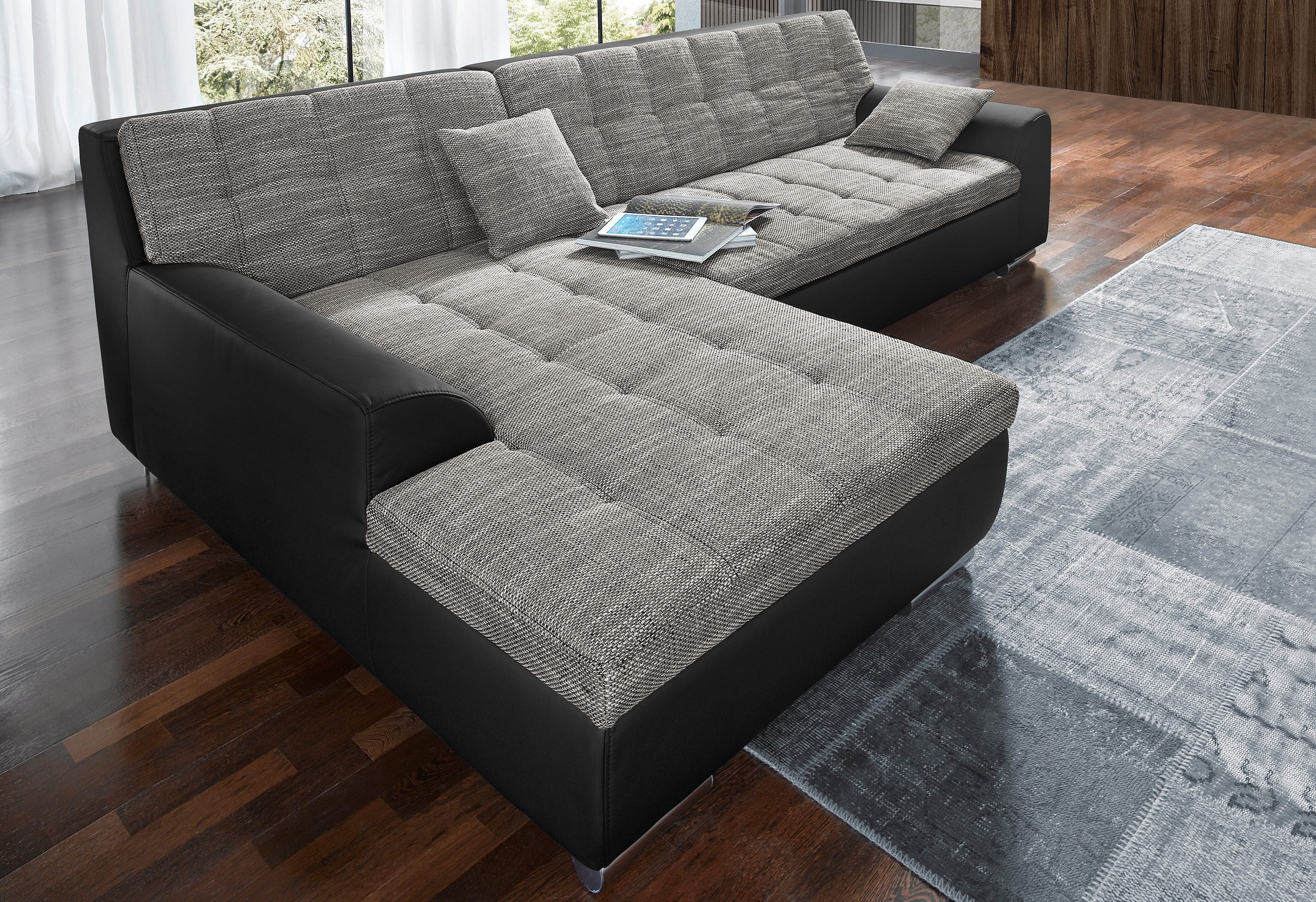 DOMO collection Ecksofa Treviso viele Bezüge, auch in Cord, L-Form, B/T/H: 267/80/83 cm, wahlweise mit Bettfunktion, incl. Zierkissen, hochwertige Steppung