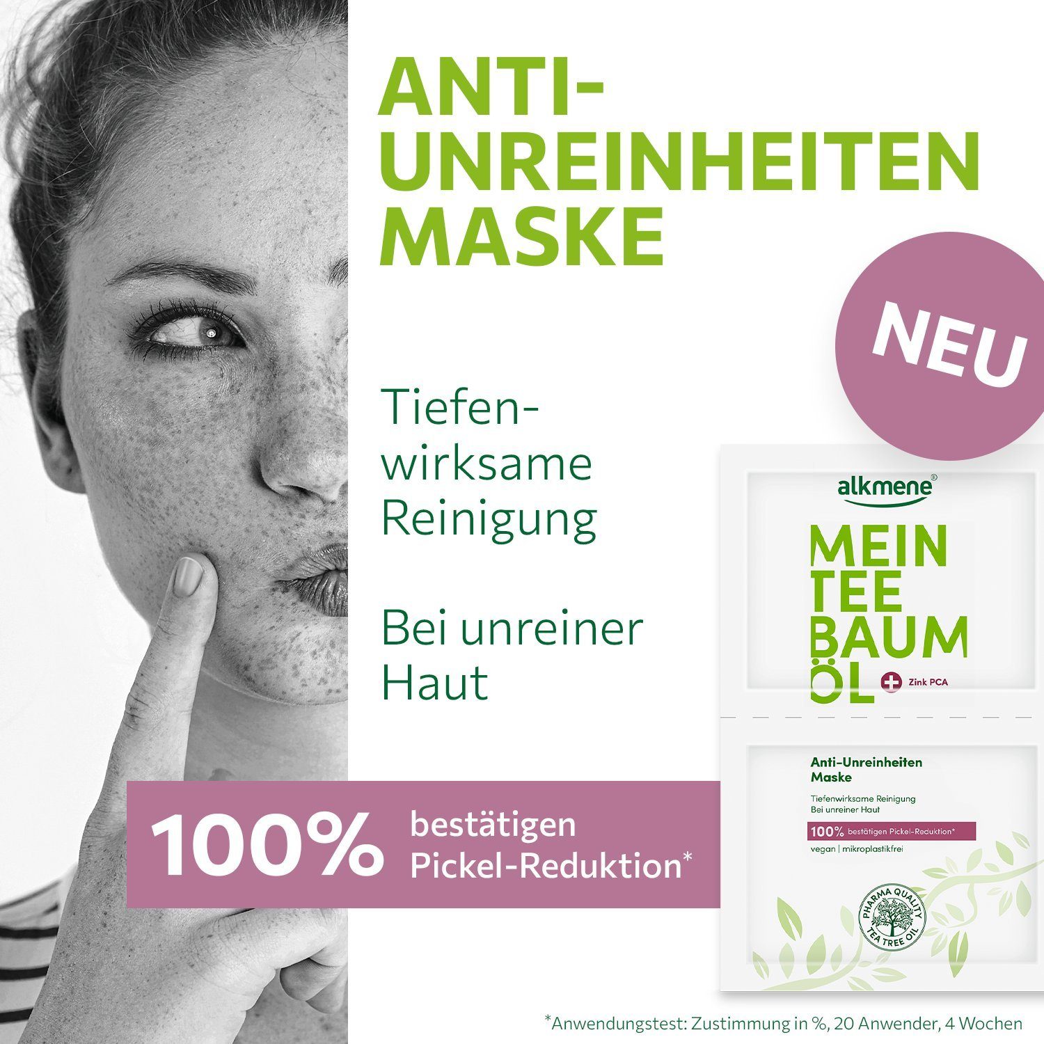 vegan, Unreinheiten - Gesichtsmaske - Pickel 5-tlg. alkmene 10x Reduktion bestätigen Anti 100% Maske