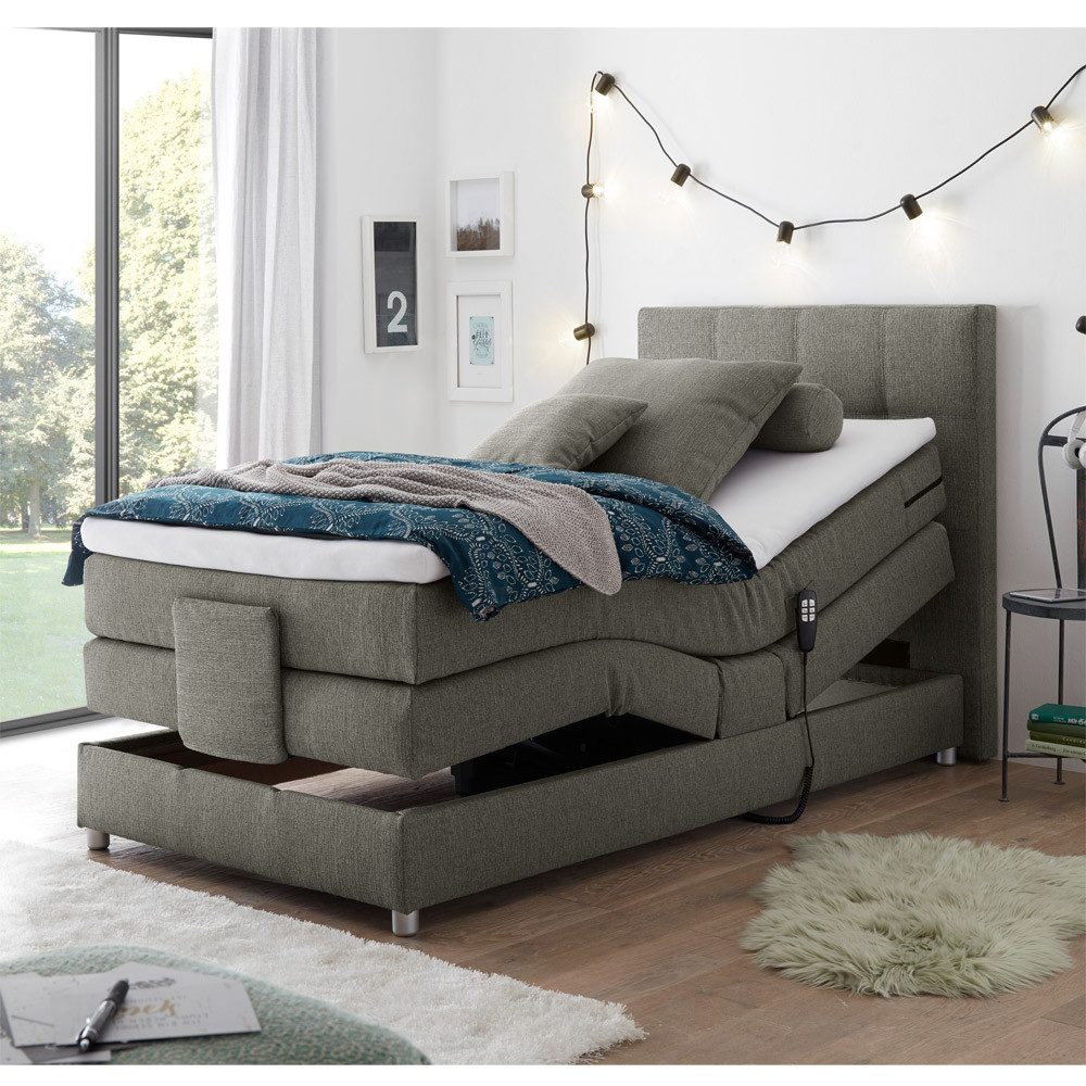 Lomadox Boxspringbett MANAUS-09, in silber, Härtegrad H2, 120x200cm, elektrisch verstellbar