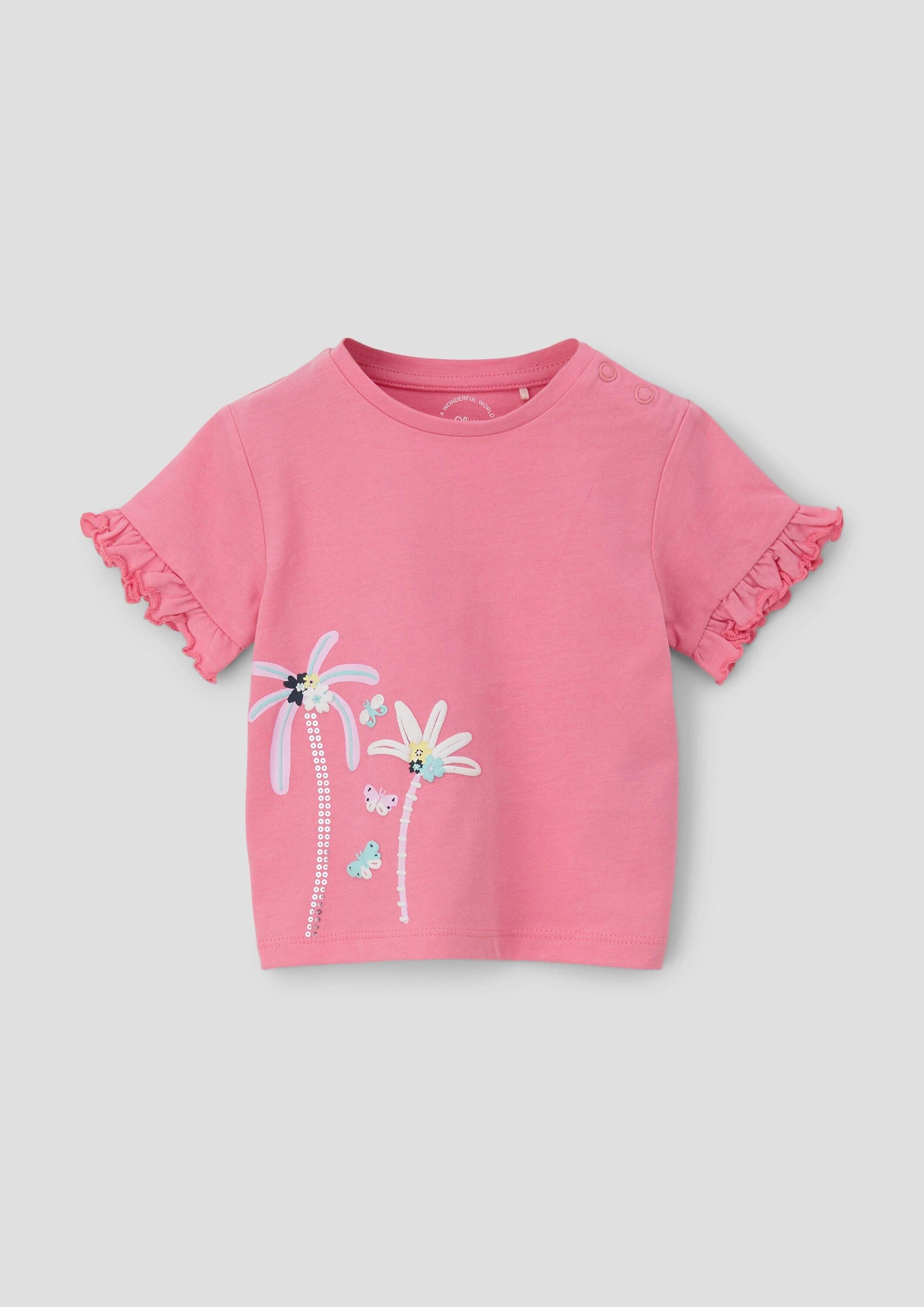 s.Oliver Kurzarmshirt T-Shirt T-Shirt mit Rüschen-Ärmeln