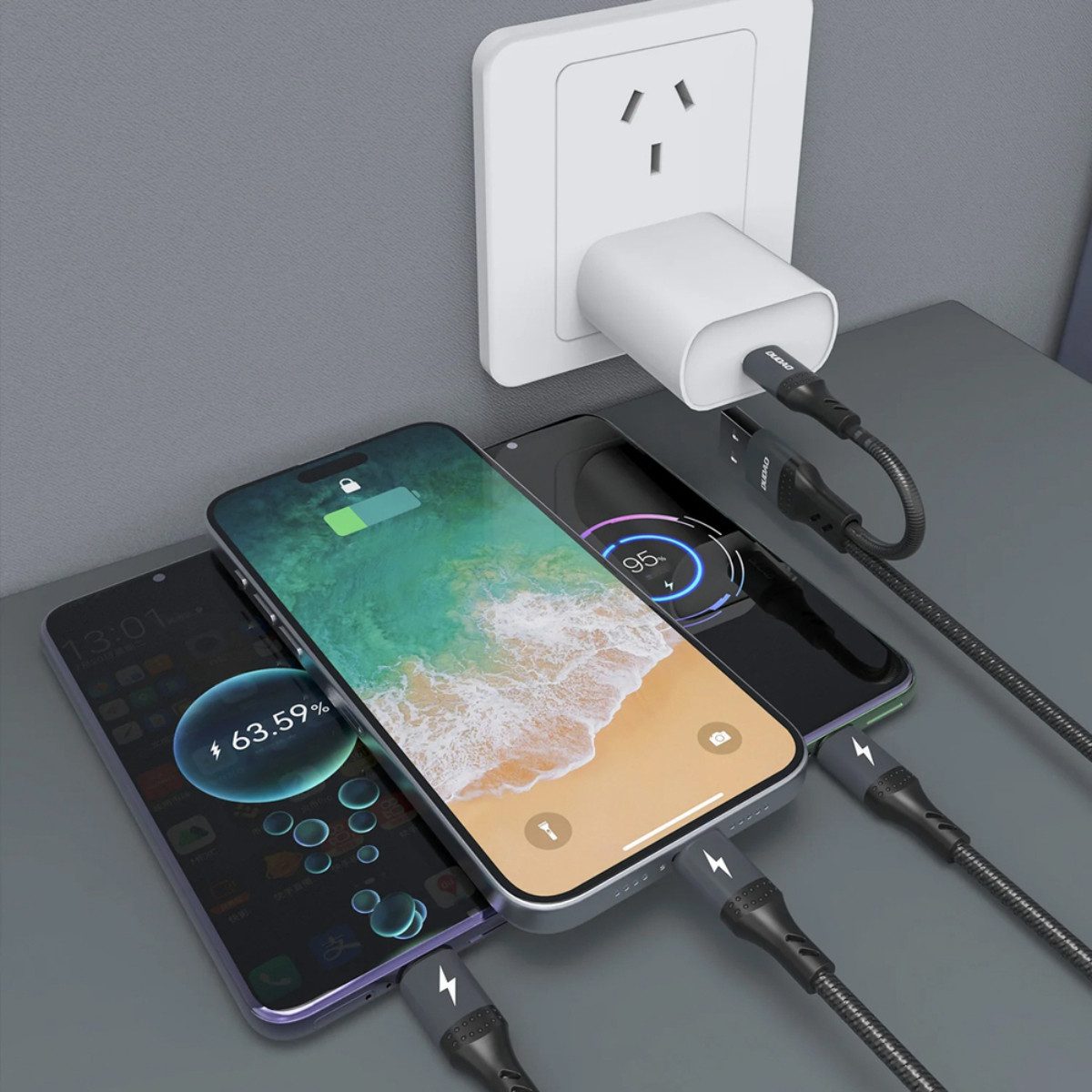 Dudao L3W USB-Kabel, USB-A, USB-C, USB-A, USB-C, 3-in-1 Ladekabel mit 66W und dualem Eingang