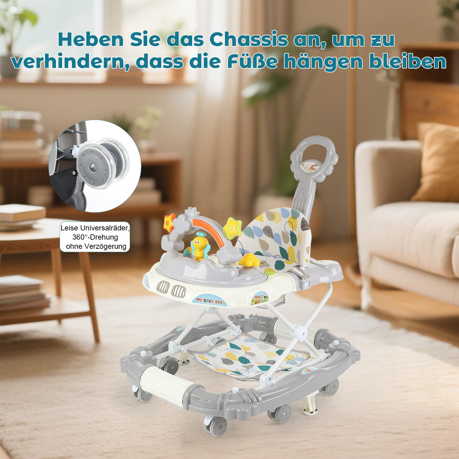 oyajia Lauflernwagen Höhenverstellbarer Baby Gehfrei Lauflernwagen mit Spielcenter, (4in1 Lauflernhilfe Babywalker Spiel- und Lauflernwagen, klappbar, Musik), Wippe, höhenverstellbar, klappbar