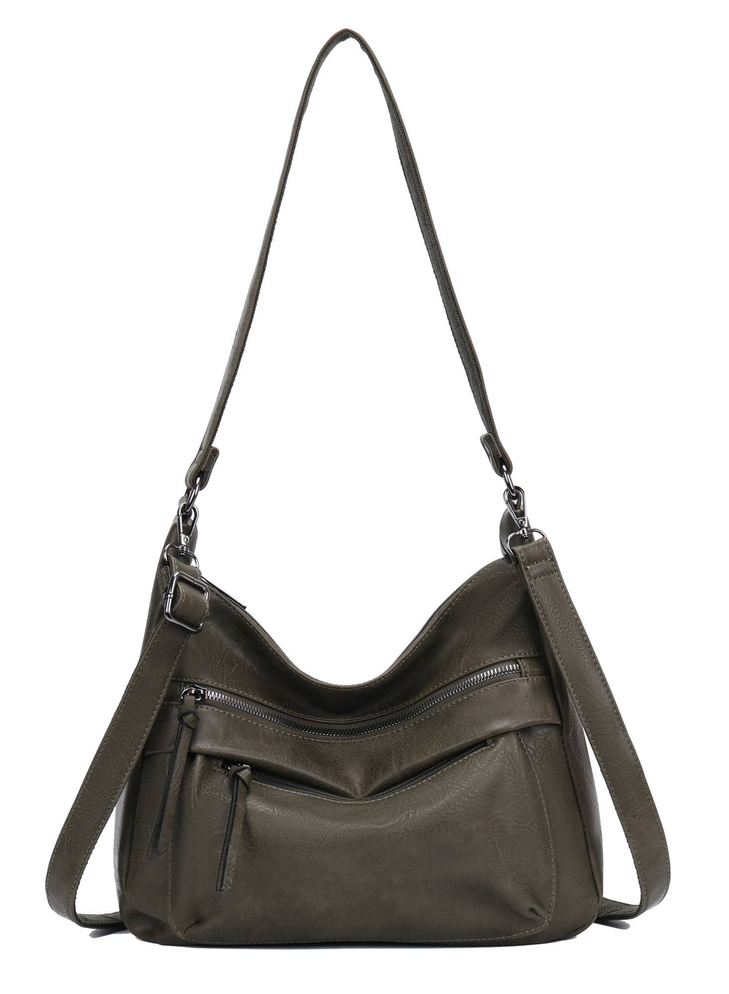 ITALYSHOP24 Schultertasche Damen Tasche Crossbody Handtasche Shopper CrossOver Umhängetasche, Hobo Bag Henkeltasche Freizeit Damentasche City Bag Leder Optik Reise