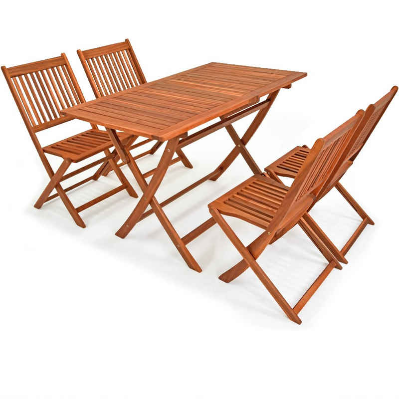 Casaria Garten-Essgruppe »Sydney light«, (5-tlg), FSC®-zertifiziertes Akazienholz 5-TLG klappbar Sitzgarnitur Holz Garten Set Tisch 4 Stühle