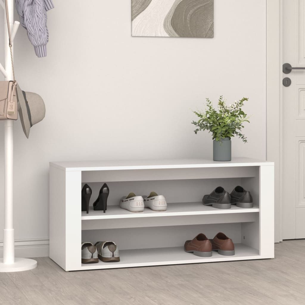 furnicato Schuhregal Elegantes in Weiß 100 x 35 x 45 cm, 1-tlg., Stabile Sitzbank mit zwei Fächern und feuchtbeständiger Oberfläche